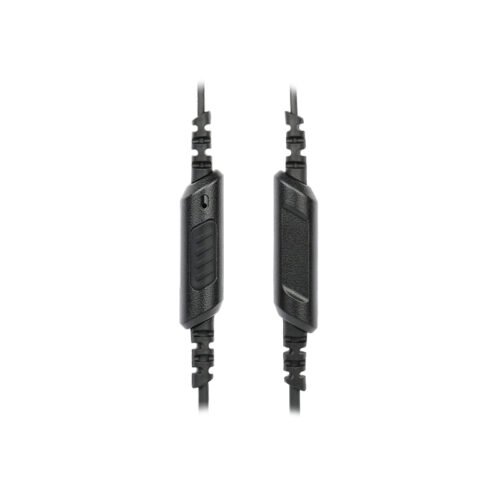 EM-3449 two-way radio earpiece with slimline push-to-talk button, showing the compact PTT button in detail