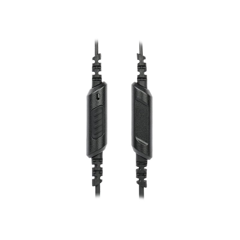 EM-3449 two-way radio earpiece with slimline push-to-talk button, showing the compact PTT button in detail