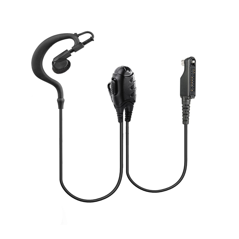 EM-2023V oreillette pour talkie-walkie avec crochet auriculaire en forme de G EM-2023V Walkie Talkie Earpiece and Microphone with G-shaped ear hook, designed for hands-free two-way radio communication.
