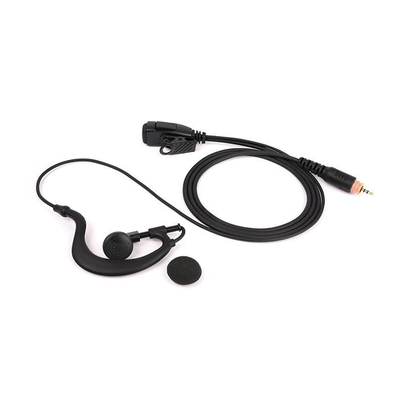 EM-2027 two way radio earphones Two-way radio earphones EM-2027 with M15 Motorola connector and ear cover, displayed together on a surface