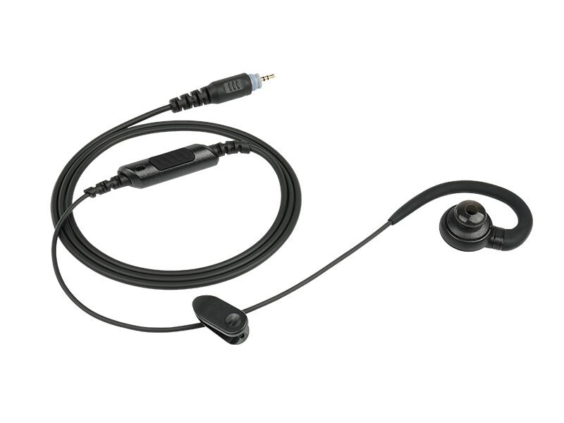 EM 3449 2 way radio earpiece with mic featuring in-ear design, clear sound speaker, inline microphone, and durable clip for professional communication