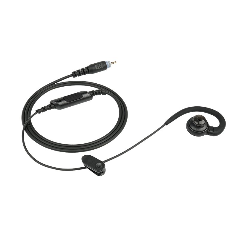 EM 3449 2 way radio earpiece with mic featuring in-ear design, clear sound speaker, inline microphone, and durable clip for professional communication