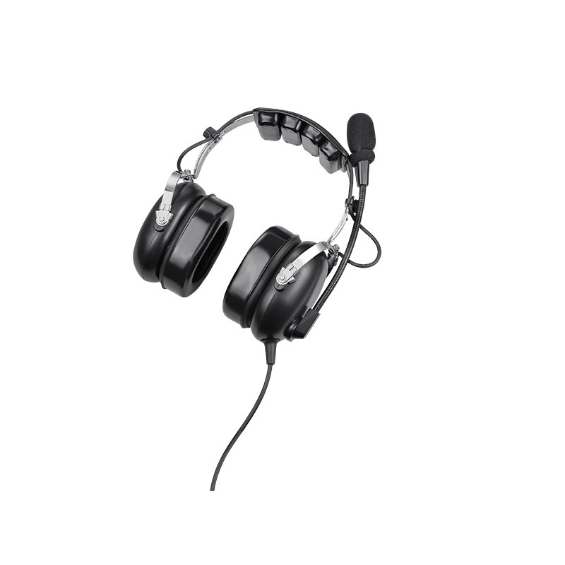 PH-100 aviation headphones with flexible boom mic, padded headband, and cable connection, full view on white background