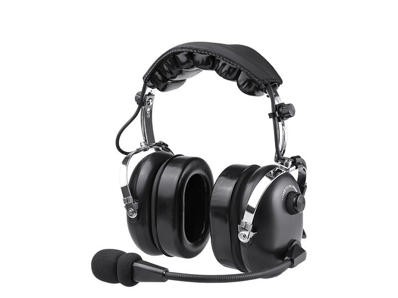 “RAN-1000AQ Radio Headset with XLR 5Pin Jack, 45° angle view with flexible boom mic