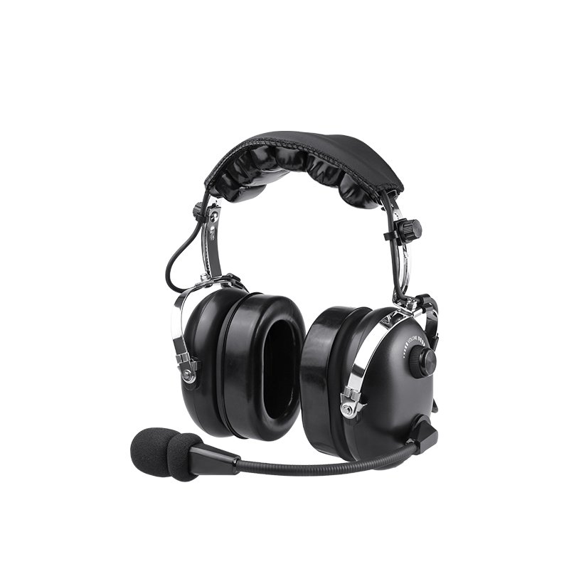 “RAN-1000AQ Radio Headset with XLR 5Pin Jack, 45° angle view with flexible boom mic