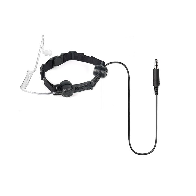 Full view of RTM-0340 throat microphone with acoustic tube and cable plug