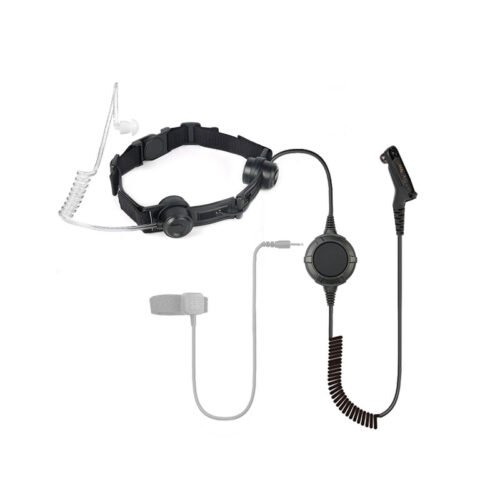 RTM-0340 throat microphones with large round PTT, featuring a quick-disconnect port compatible with finger ring PTT