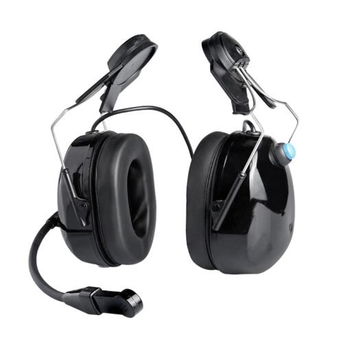RAN-3100Q industrial noise cancelling dual-muff headset with cushioned ear seals and a flexible boom microphone
