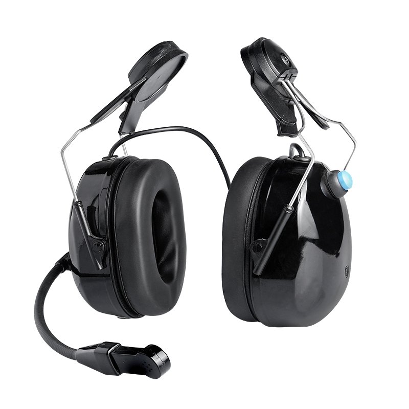 RAN-3100Q industrial noise cancelling dual-muff headset with cushioned ear seals and a flexible boom microphone