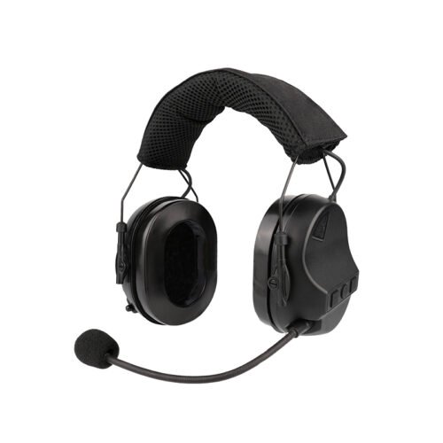 Front view of RE10 tactical headset with camouflage padding for military training