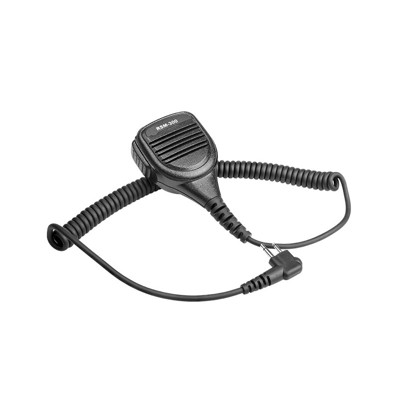RSM-300 handheld speaker mic with durable coiled cable and dual-pin connector for two-way radios