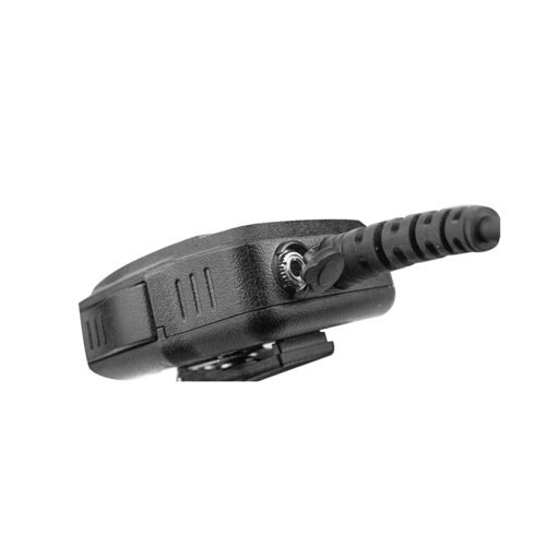 Wireless handheld microphone with speaker RSM-500 showing the opened external audio jack. Wireless handheld microphone with speaker RSM-500 showing the opened external audio jack.