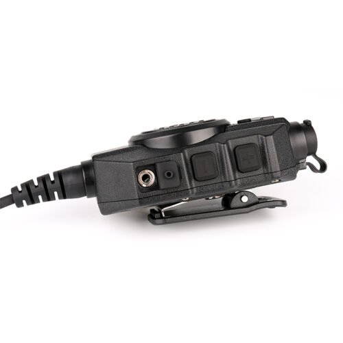 Side view of the RSM-600 speaker mic showing the 3.5mm external jack for listen only earphone