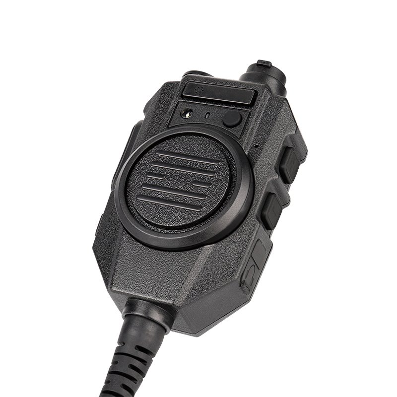 IP67 rating RSM-600 speaker mic with a large round PTT button, designed for use with gloves or by users with large hands