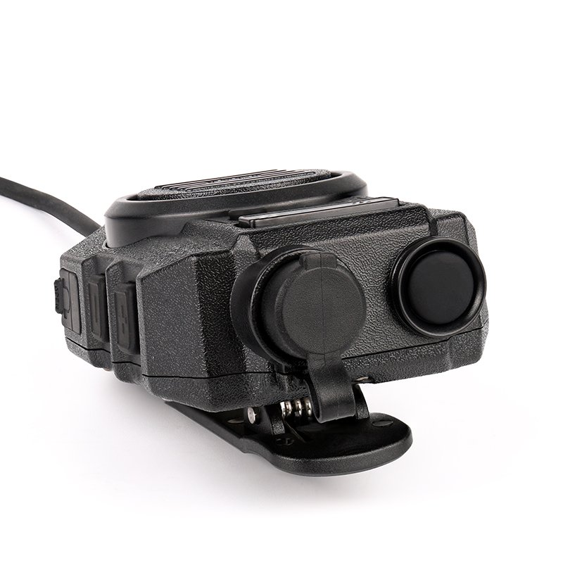 IP67-rated RSM-600 two-way radio speaker mic with a Nexus female jack on the top