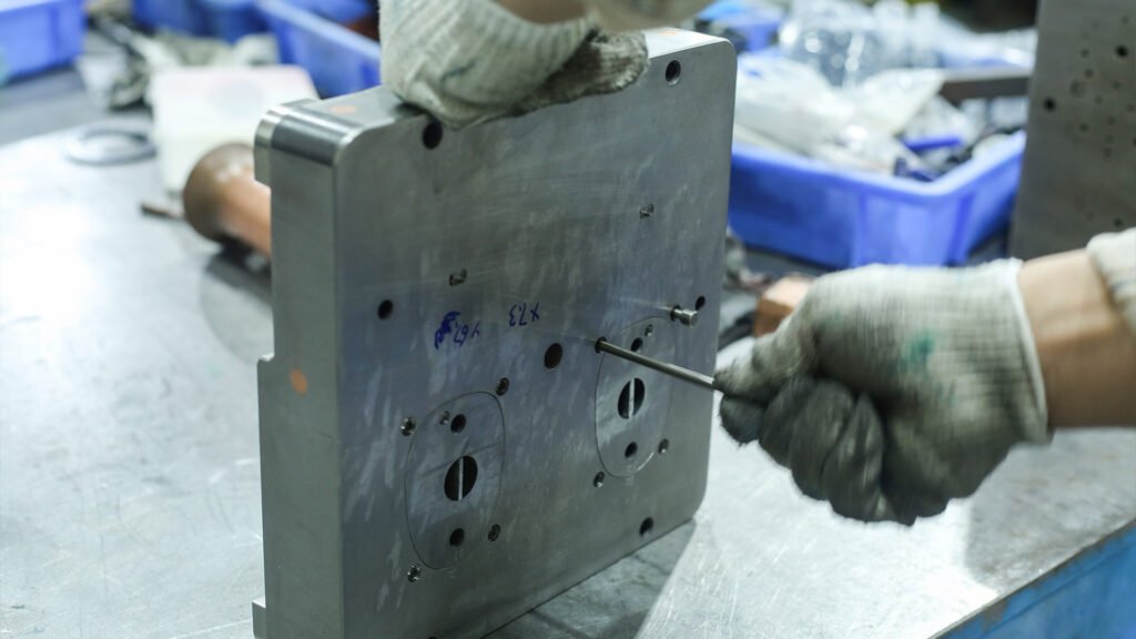 Engineer assembling the earcup mold